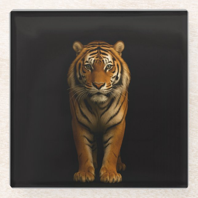 Posavasos De Vidrio Black 4 Luxe Glass coaster, Noble Tiger (Anverso)