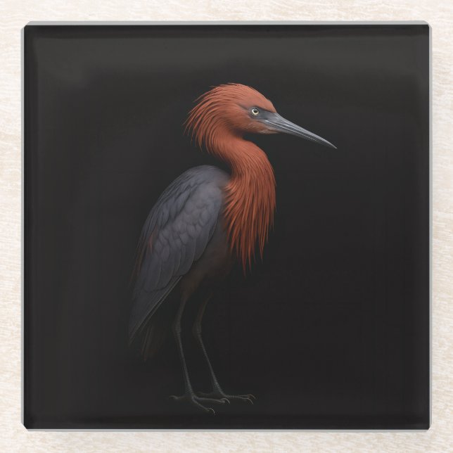 Posavasos De Vidrio Black 4 Luxe Glass coaster, Reddish Egret (Anverso)