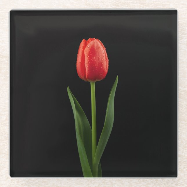 Posavasos De Vidrio Black 4 Luxe Glass coaster, Ruby Red Tulip (Anverso)