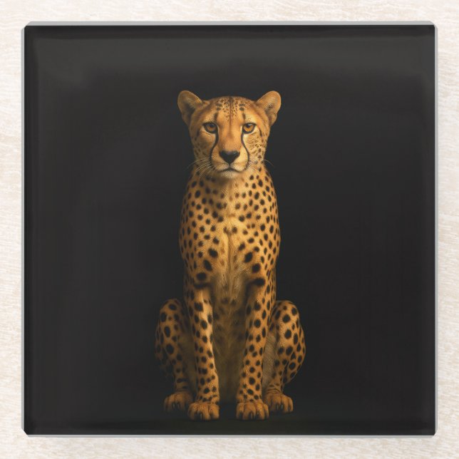 Posavasos De Vidrio Black 4 Luxe Glass coaster, Sleek Cheetah (Anverso)