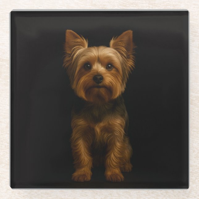 Posavasos De Vidrio Black 4 Luxe Glass coaster, Yorkshire Terrier (Anverso)