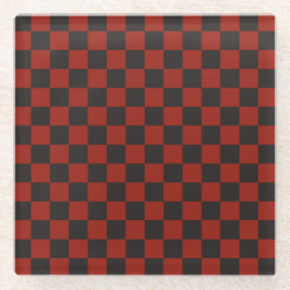 Posavasos De Vidrio Black and Deep red checkerboard pattern