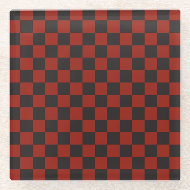Posavasos De Vidrio Black and Deep red checkerboard pattern (Anverso)