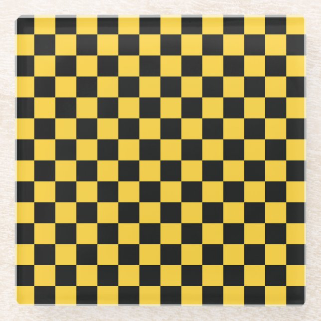 Posavasos De Vidrio Black and gold checkerboard pattern (Anverso)