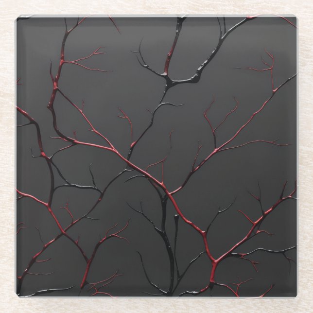 Posavasos De Vidrio Black and Red Veins (Anverso)
