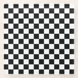 Posavasos De Vidrio Black and white checkerboard pattern 