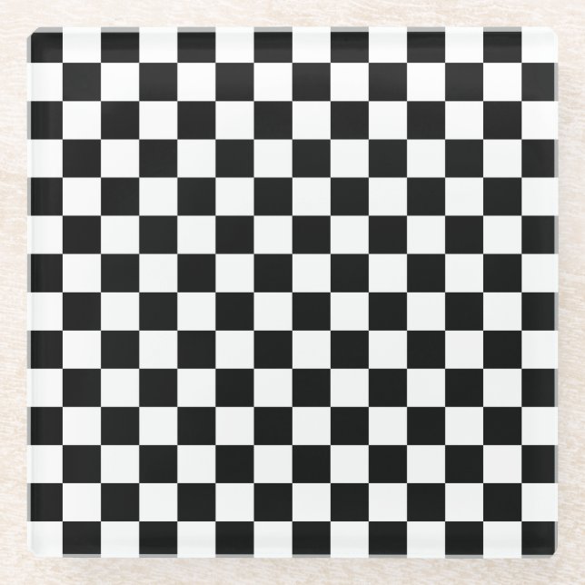 Posavasos De Vidrio Black and white checkerboard pattern  (Anverso)