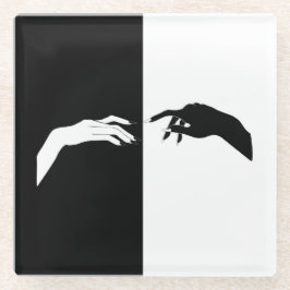 Posavasos De Vidrio Black and White Hands Modern Line Art