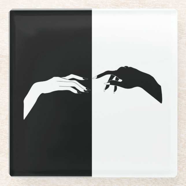 Posavasos De Vidrio Black and White Hands Modern Line Art (Anverso)