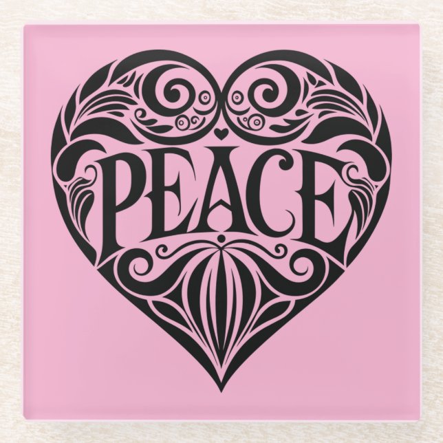 POSAVASOS DE VIDRIO BLACK AND WHITE PEACE HEART (Anverso)
