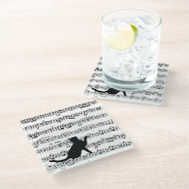 Posavasos De Vidrio Black Cat On Sheet Music