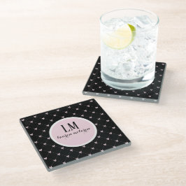 Posavasos De Vidrio Black & Pink Bow Monogram