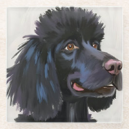 Posavasos De Vidrio Black Poodle | Dog Watercolor Pet Painting
