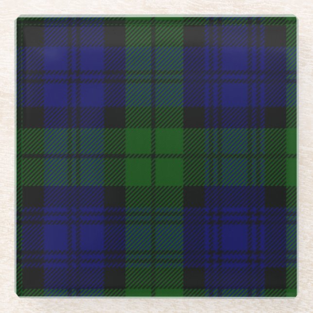Posavasos De Vidrio Black Watch Tartan Blue Green Plage (Anverso)