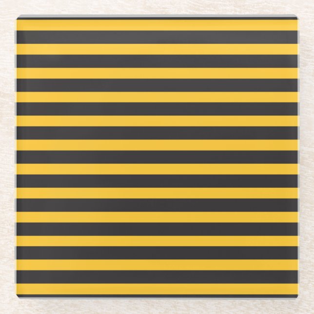 Posavasos De Vidrio Black Yellow Horizontal Lines Geometric Bee Animal (Anverso)