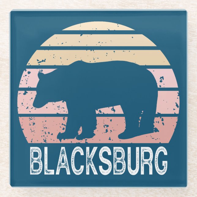 Posavasos De Vidrio Blacksburg Virginia Retro Bear (Anverso)