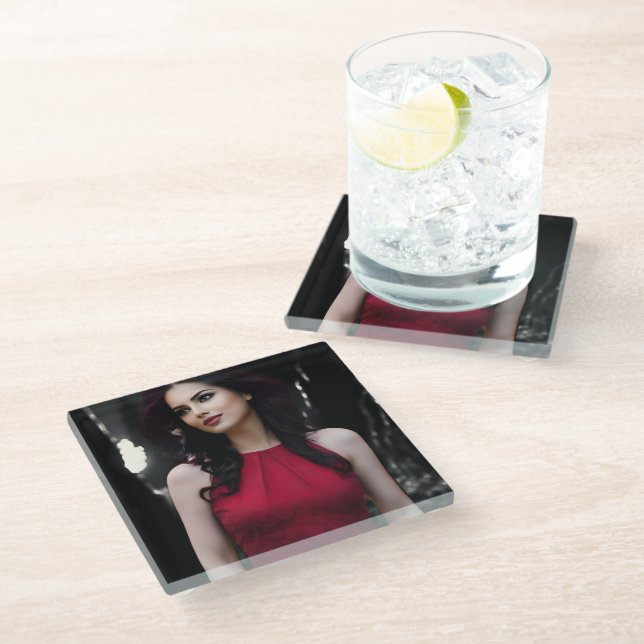 Posavasos De Vidrio BlackWhiteRed glass coaster (Angular)