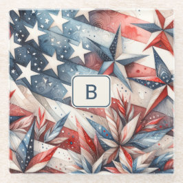 Posavasos De Vidrio Blanco rojo y azul