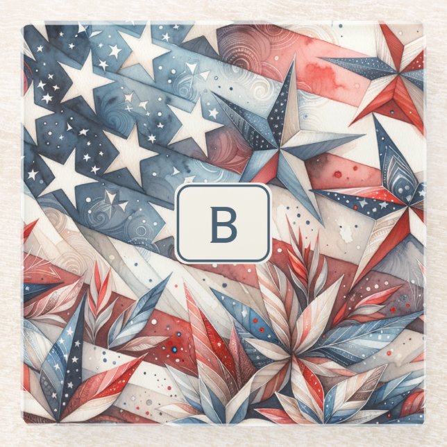 Posavasos De Vidrio Blanco rojo y azul (Anverso)