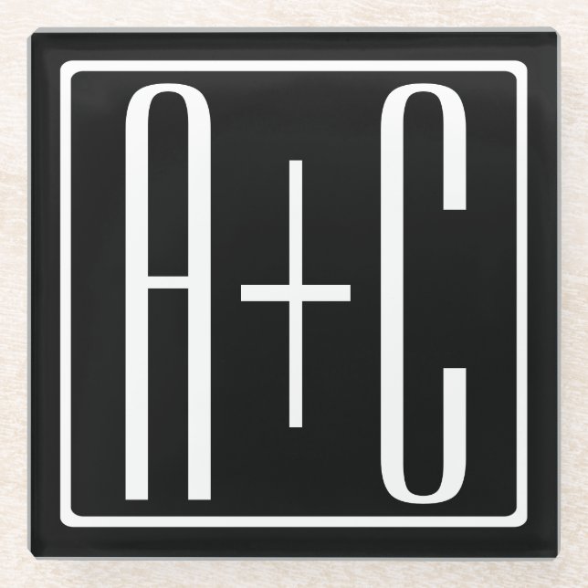 Posavasos De Vidrio Blanco y negro | Iniciales de parejas (Anverso)