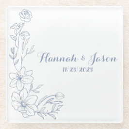 Posavasos De Vidrio Blissful Blue Blooms Wedding Glass Coasters
