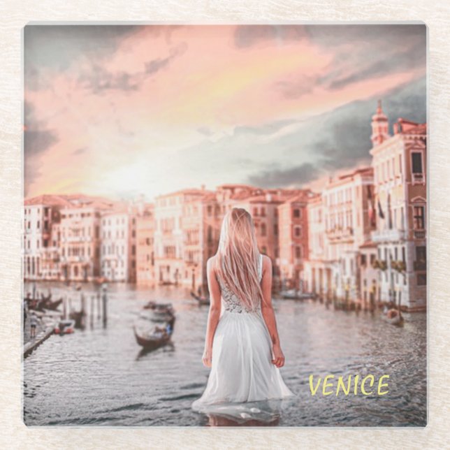 Posavasos De Vidrio Blondie En La Venecia Romántica (Anverso)