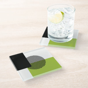 Posavasos De Vidrio Bloque de color moderno rayado círculo lima verde