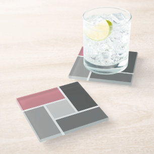 Posavasos De Vidrio Bloque de color mosaico moderno rosa gris blanco p