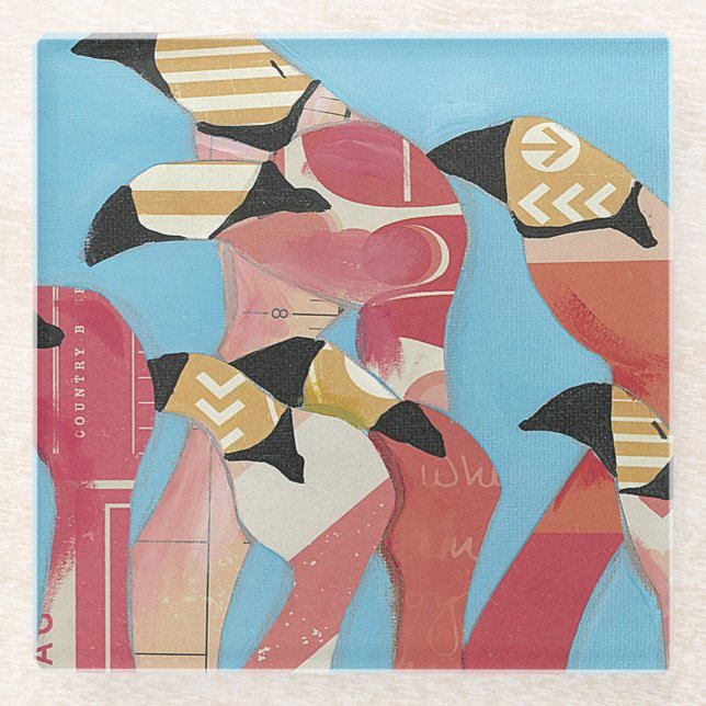 Posavasos De Vidrio Bloque de flamencos (Anverso)