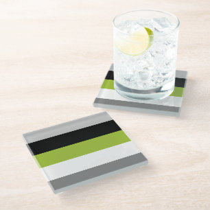 Posavasos De Vidrio Bloques de color rayas lima verde gris negro blanc