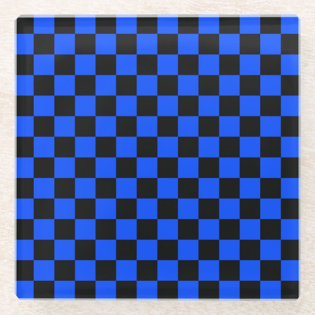 Posavasos De Vidrio Blue and black checkerboard pattern (Anverso)