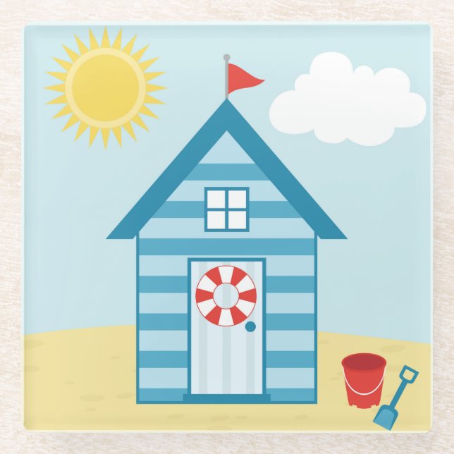 Posavasos De Vidrio Blue Beach Hut (Anverso)
