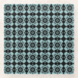 Posavasos De Vidrio Blue Black Checker Argyle Pattern