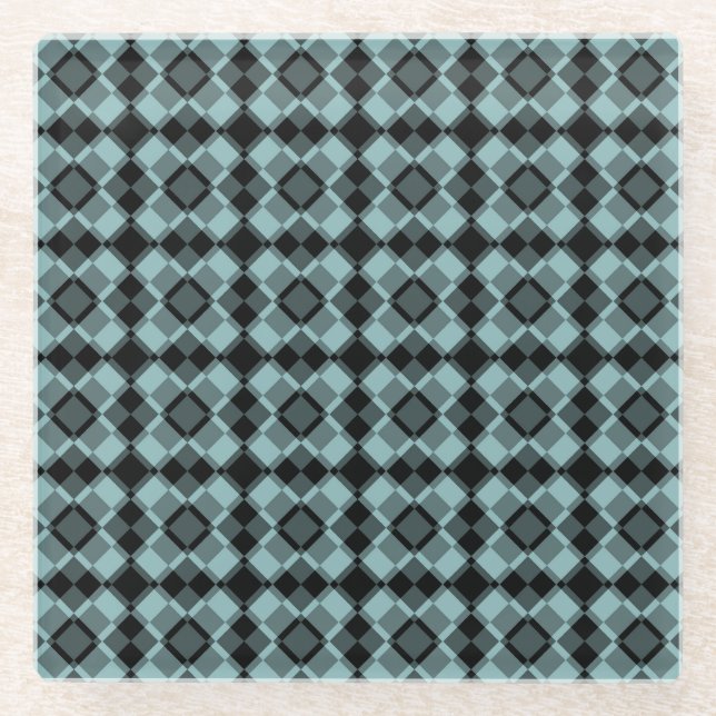 Posavasos De Vidrio Blue Black Checker Argyle Pattern (Anverso)