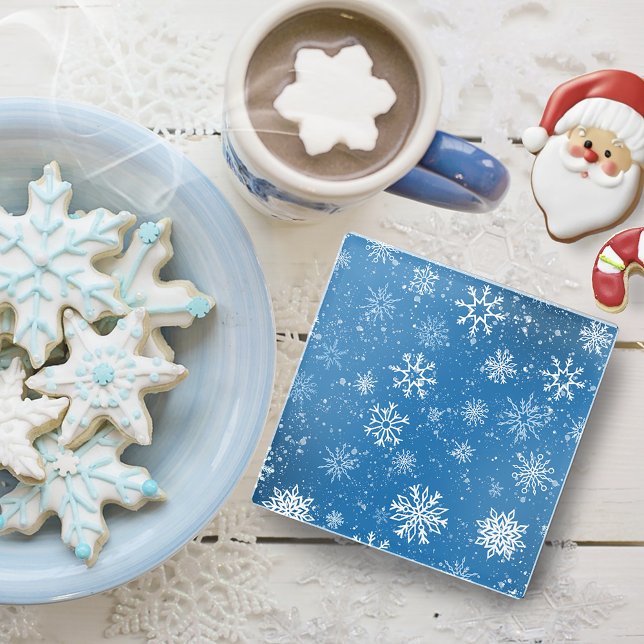 Posavasos De Vidrio Blue de zafiro con copos de nieve blancos (Subido por el creador)