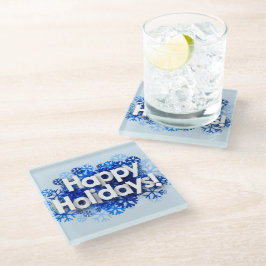 Posavasos de vidrio Blue Festive Happy Holidays