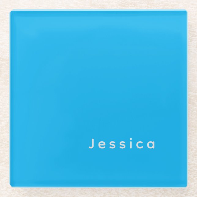 Posavasos De Vidrio Blue Modern Elegant Plain Simple Professional Name (Anverso)