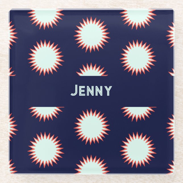 Posavasos De Vidrio Blue & Orange Flash Add The Name Bold Loud Pattern (Anverso)