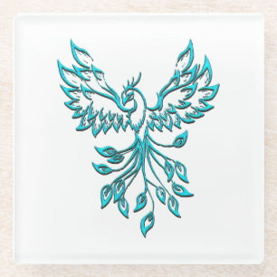 Posavasos De Vidrio Blue Phoenix Rising en Blanco