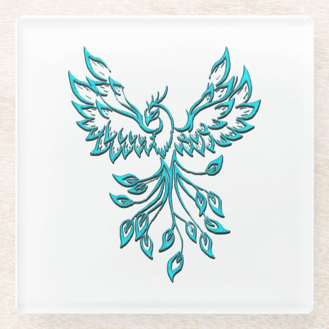 Posavasos De Vidrio Blue Phoenix Rising en Blanco (Anverso)