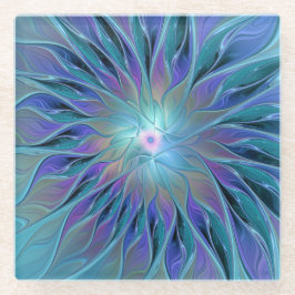 Posavasos De Vidrio Blue Purple Flower Dream Resumen arte fractal