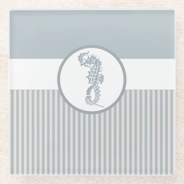 Posavasos De Vidrio Blue Seahorse Blue Classic Nautical Elegant (Anverso)