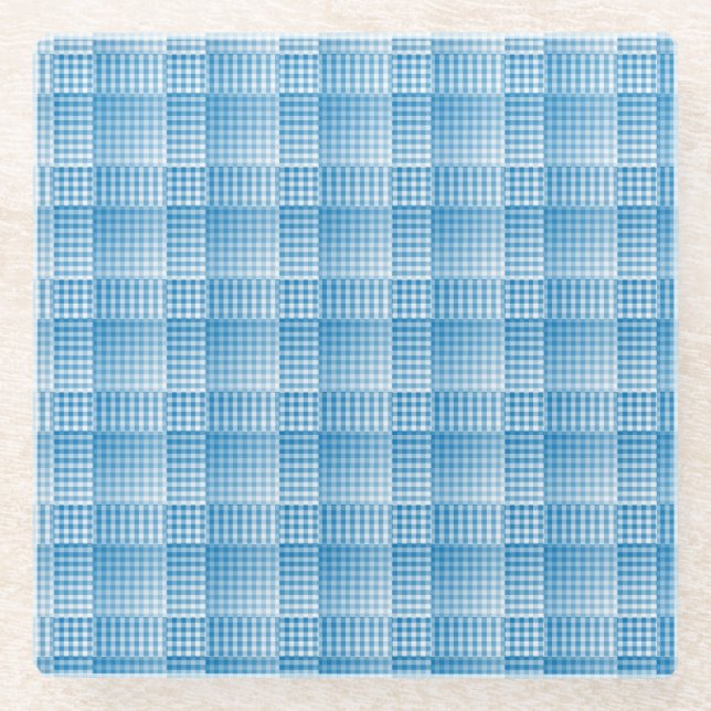 Posavasos De Vidrio Blue White Checker Abstract Pattern (Anverso)