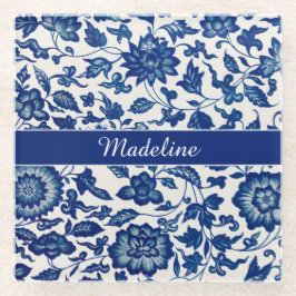 Posavasos De Vidrio Blue White Wildflower French Country Custom Name