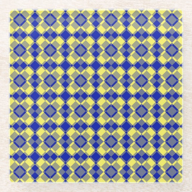 Posavasos De Vidrio Blue Yellow Checker Argyle Pattern (Anverso)