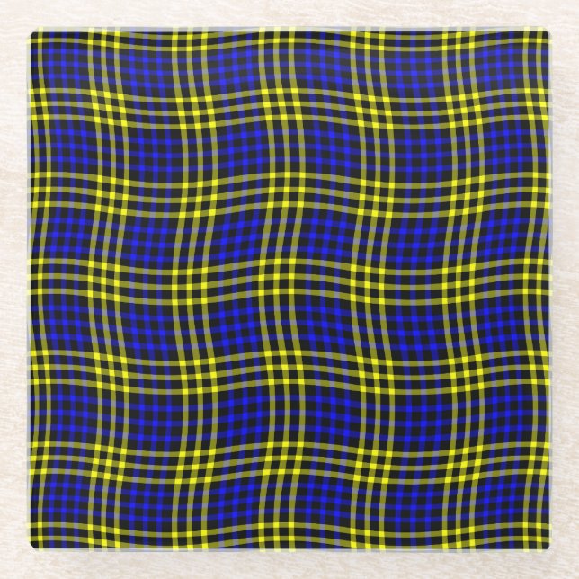 Posavasos De Vidrio Blue Yellow Plaid Checker Seamless Pattern (Anverso)