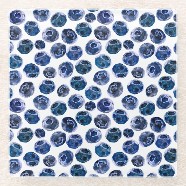 Posavasos De Vidrio Blueberries: acuarela ilustrada. (Anverso)