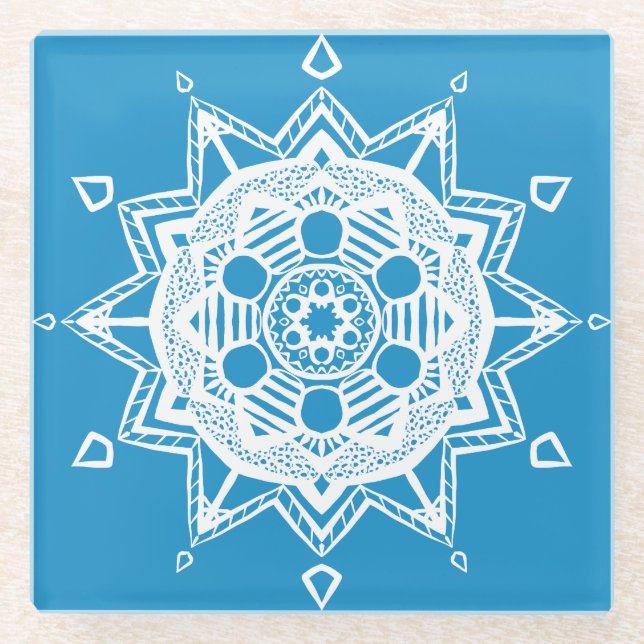 Posavasos De Vidrio Bluebird Mandala (Anverso)