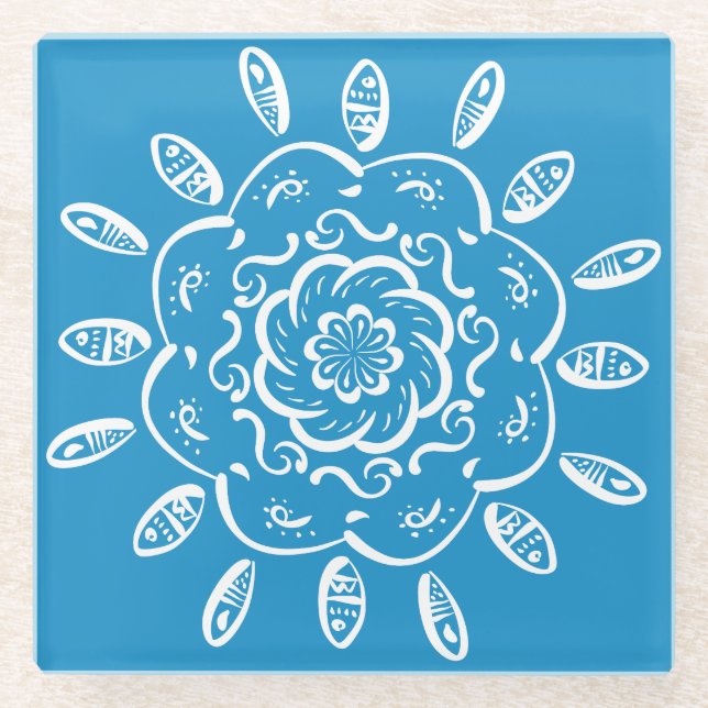 Posavasos De Vidrio Bluebird Mandala (Anverso)