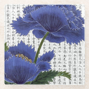 Posavasos De Vidrio BluePoppies asiáticos sobre fondo kanji